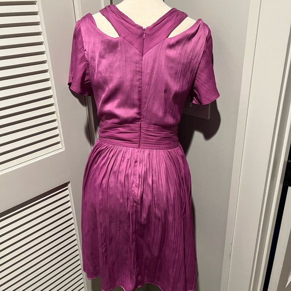 Anthropologie Magenta Pleated V-Neck Mini Dress - Picture 4 of 5